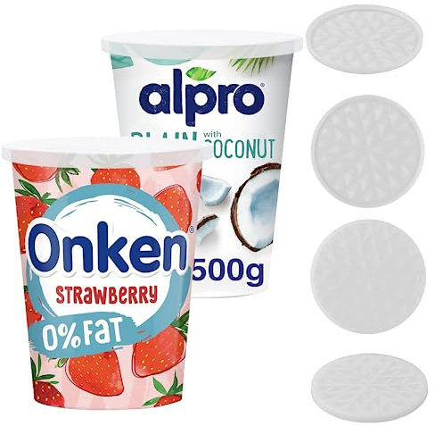 Wingcases Mehrweg Silikon große JoghurtDeckel 500g(4er-Set, Halbtransparent) Reversibel zu Untersetzern Design, Behalterdeckel passt für Joghurt, Joghurtbecher, Untersetzer für Gläser und Tassen