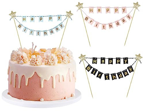 IOSPKKIO® 3 Stück Wimpelketten Happy Birthday Tortenstecker Set, Cake Topper Banner, Kuchendeko für Geburtstag, Schön Kuchentopper für Kuchen Dekoration - Mehrfarbig