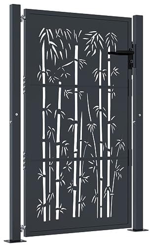 vidaXL Gartentor, Gartentür mit Bambus-Design, Abschließbar Hoftor Eingangstor für Garten Terrasse, Tor Zauntor Gartenpforte, Anthrazit 105x155 cm Stahl