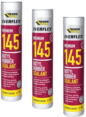 Everbuild Everflex145 Premium | Semi Setting Butyl Rubber Sealant For Concrete and Wooden Frames - 300ml - Grey (Pack of 3)