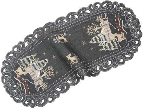 Weihnachten Hirsch im Winterlandschaft Tischläufer Leinenoptik ca. 40x90 cm, Grau