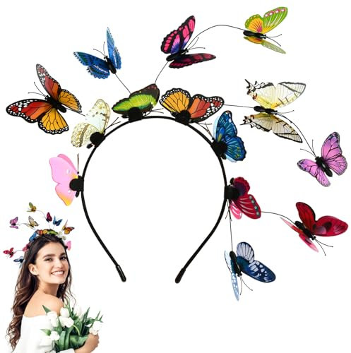 Schmetterling Haarreif, Schmetterlings-Fascinator Stirnbänder, Schmetterling Kopfschmuck, Haarreifen Schmetterling, für Schmetterlingsrollenspiel, Hochzeit, Schießrequisiten (Mehrfarbig)