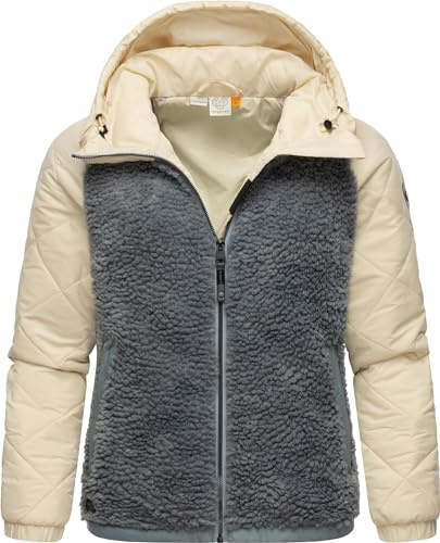 Ragwear warme Damen Übergangsjacke Hybrid-Plüschjacke kurz mit gesteppten Ärmeln und Kapuze Leeloo XS-6XL