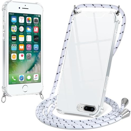 Xylota Coque Avec Cordon Pour iPhone 7 Plus 5,5, Etui Avec Collier Réglable Tour de Cou Lanière Corde Lanyard, Transparente Silicone Souple TPU + PC Case Antichoc Protection Housse Cover,Blanc Gris