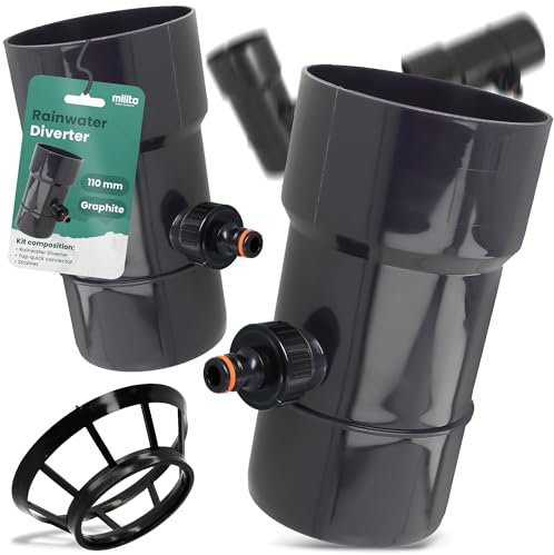 Millto™ Regensammler Dachrinnenablauf für Regentonne DN Ø110 mm 1 AG Graphit | Wasserfänger Wassersammler Regenwasser Fallrohr Regenwassersammler Fallrohrfilter Anschluss für Schnellkupplung