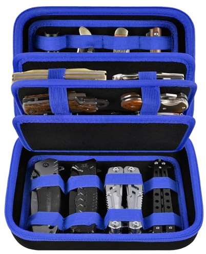 ANKHOH Knife Display Case, 24+ Folding Knife Collection Storage Organizer Holder, Small Knives Protector Box for Tactical/Hunting/Edc/Survival (Blue)