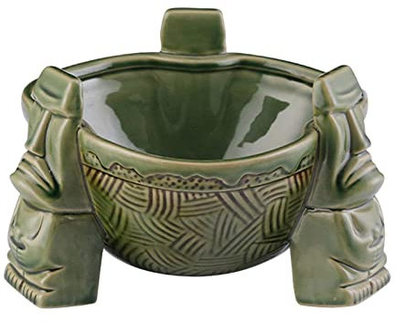 Duiaynke Ceramic Punch Bowl, Toasting Cups Three Legged Design cocktail glass for Tiki Themed Parties (Green)