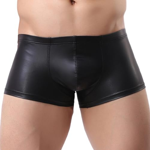 PIIKNUO PU Leder Boxershrots Herren Wetlook Bulge Pouch Underwear | Elastizität Briefs, Niedriger Taille, Sexy Unterwäsche, Erotik, Sissy Dessous, Gay, Anliegende Clubwear