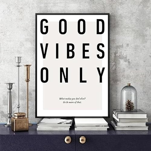 TANYANG Minimalistisches Schwarz-Weiß-Motivationszitate-Poster Und -Druck, Leinwandgemälde, Buchstabe „Good Vibes Only“, Wandkunst, Moderne Inneneinrichtung 30X40Cm Kein Rahmen