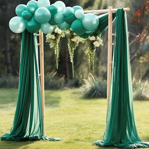 Querbehang Freihanddeko,1 Stück 75*600cm Chiffon Tüll Foto Hintergrund Vorhang Hochzeitsbogen Drapierung Stoff Freihanddeko Dekoration für Hochzeit Fotografie Party Geburtstag Taufe -dunkelgrün