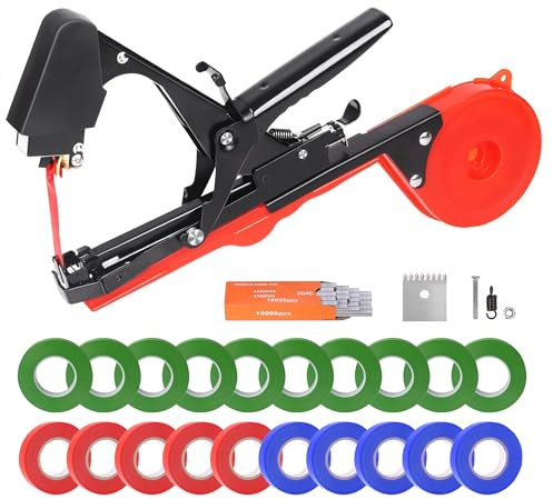 SWANSOFT Pflanzenbindemaschine, 45mm Bindezange für Pflanzen, Plant Tying Machine für Trauben Tomaten Gurken SW-8107, mit 20 Rollen Gemüseband +10000 Heftklammern