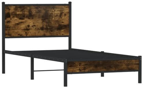 vidaXL Bettgestell, Metallbett Bett mit Kopfteil, Bettrahmen mit Lattenrost, Einzelbett für Schlafzimmer, Metall Räuchereiche 90x200cm