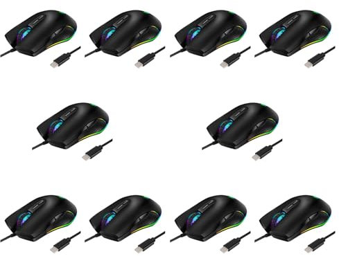 Guihydur 10X USB C tipo de ratón C ergonómico ratón con cable RGB ratón óptico