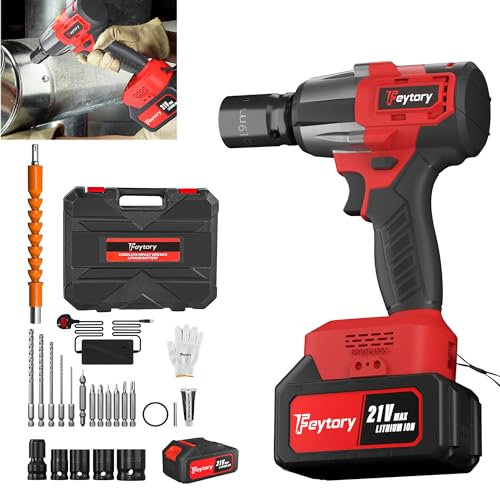 Cordless Impact Wrench 1/2 inch, 21V Brushless, with Battery and Charger, 550N.m 3000 RPM with Fast Charger, Led Light - Orange