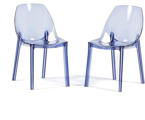 SIEDITI FUORI E DENTRO Moderne Esszimmerstühle aus transparentem Polycarbonat, stapelbare durchsichtige Design Stühle für Küche und Esszimmer - Luce (2 Stühle, Blau)