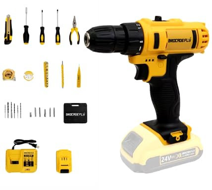 Taladro inalámbrico de iones de litio con accesorios, 24 V