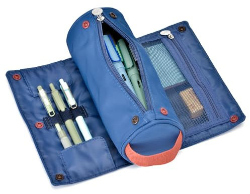 Lanxivi Federmäppchen mit großem Fassungsvermögen, aufrollbares Design, multifunktionaler Stifthalter, Schreibwaren-Stifttasche für Teenager, Mädchen und Jungen, Camping-Stil, Dunkelblau