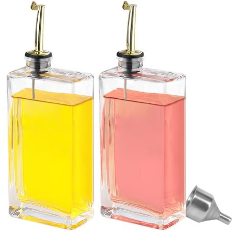 HMJIA Bouteille Huile Olive et Vinaigre Set Pour Cuisine Avec Bec Verseur en Acier Inoxydable 304 Distributeur Huile à Condiments Liquides Paquet 2 de 500ML Avec Entonnoir (500ml - Or)