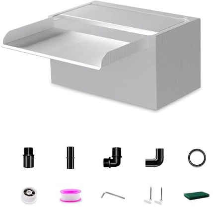 LONGRUNNEW 23cm Edelstahl Teich Wasserfall Blade Set,12.2cm breit Edelstahl Teich Brunnen mit Armaturen,Dual Inlet Design für Garten Deck Teich Terrasse