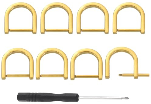 QUARKZMAN 8 pezzi Anelli a D con vite a grillo 0,79 pollici doratura dorata | per portachiavi fai da te in pelle, a forma di ferro di cavallo, con anello a D a forma di U, in lega di zinco