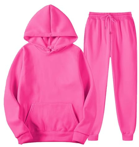 Generisch 2025 Survêtement de sport pour hommes femmes hiver loisirs couleur unie sweat à capuche pantalon avec pompons survêtement de sport jogging homme M, Rose, L