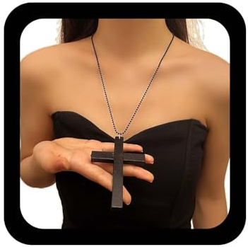 Cybche Vintage Schwarzes Hölzernes Kreuz Halskette Übertrieben Große Kreuz Anhänger Halskette Gothic Religiöse Kruzifix Halsketten Minimalistischen Satelliten Kette Halsketten Aussage Schmuck Für