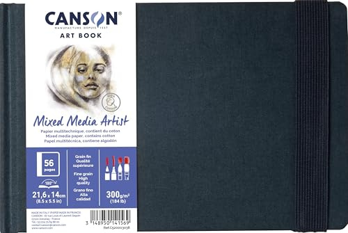 Canson Professional Book, Multi-Technique Paper, Fine Grain, 300gsm, Stitched Notebook, Hardcover, 8.5x5.5 Inches, White, 28 Sheets