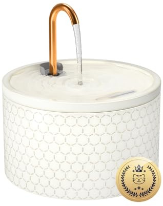 Ceramic Cat Fountain, Honeycomb Embossed 2.1L Cat Water Fountain for Drinking, Ultra Silent Pet Water Dispenser, Triple Filtration System, Easy to Clean & Hygienic, Modern Design