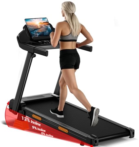 UMAY Tapis de Course Pliable 12KM/H | Tapis Roulant Electrique Pliable 2.5HP/2200W avec,APP,Tapis de Marche Silencieux avec 12 Programmes
