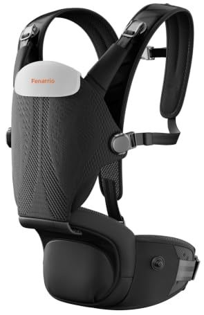 Fenarrio Porte-Bébé Ergonomique avec Siège de Hanche, 4D Respirante, Système 2-en-1 Multi-Positions, Confortable et Réglable, Noir