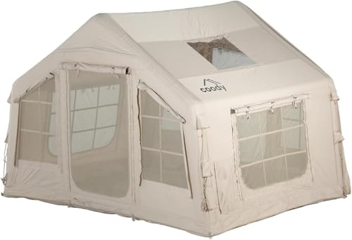 Coody 8.0 Premium-Luftzelt für bis zu 4 Personen (4-Jahreszeiten-Familienzelt aus TC-Canvas mit Boden, Kaminöffnung, modularen Fenstern, Rainfly, Fußmatte & Handpumpe, Größe 3,2 × 2,5 m/8 m²)