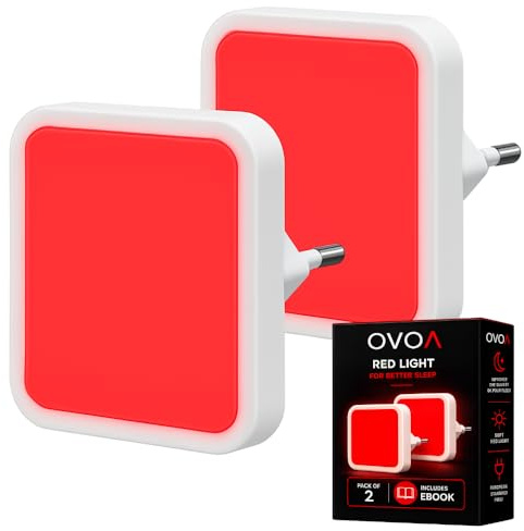 Viraleo Veilleuse prise électrique rouge | Pack de 2 + Ebook | Red light Melatonine pour Mieux Dormir | Veilleuse rouge bébé sans flicker | Lumière rouge relaxante nuit