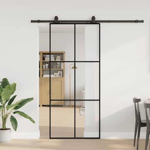 Porte coulissante avec ferrure, noire, 90 x 205 cm, en verre ESG, pour salle de bain et chambre à coucher, sans cadre, avec rail coulissant silencieux, paroi de douche