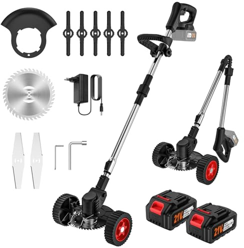 Decespugliatore a Batteria, Tagliabordi a Batteria con 2 x 3.0Ah Batteria e 3 Tipi di Lama, Maniglia Telescopica, Basso Rumore, Design Pieghevole, Portatile Tagliaerba Elettrico per Prato e Giardino
