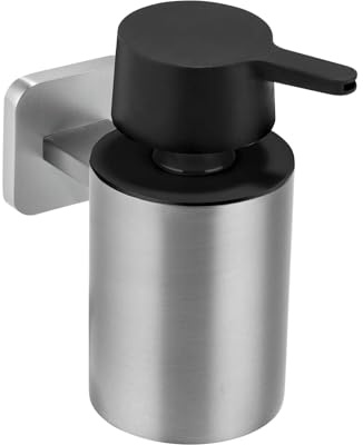 WENKO Turbo-Loc® Seifenspender ohne Bohren für Bad & Küche | Wandmontage mit Klebepad, optional zum Schrauben, entnehmbar, Halterung aus Edelstahl, Mod. Porto Matt