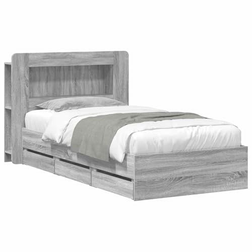 vidaXL Bettgestell mit Stauraum Grau Sonoma 80 x 200 cm Holzwerkstoff, Moderner Stauraum-Bett, rechteckiger Rahmen, stylisches Mobiliar für Schlafzimmer, effizientes Zuhause