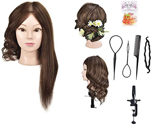 Tête de mannequin de 45 cm environ, cheveux 100% naturels avec fixation type serre-joint