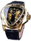 Winner Fashion Mechanische Armbanduhr für Herren, dreieckiges Rennsportzifferblatt, wasserdicht, goldenes Skelettzifferblatt, automatisches Uhrwerk, Lederdesign, Schwarz / goldfarben