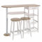LOLAhome Conjunto de Mesa Alta y 2 Taburetes con 1 Cajón, 2 Estantes, Cesta extraíble y Botellero para Cocina de Madera Blanco y Natural de 120x89x37 cm
