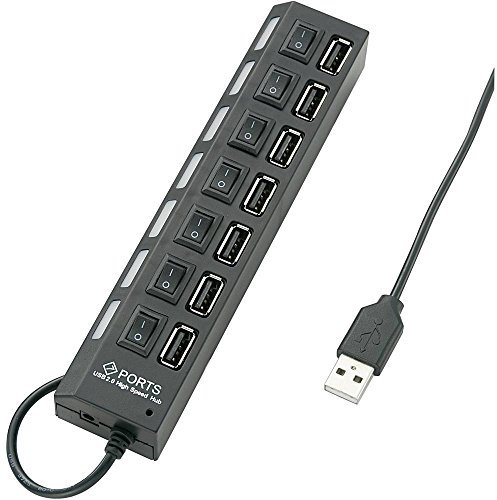 Renkforce 7 Port USB 2.0-Hub einzeln schaltbar, mit Status-LEDs Schwarz