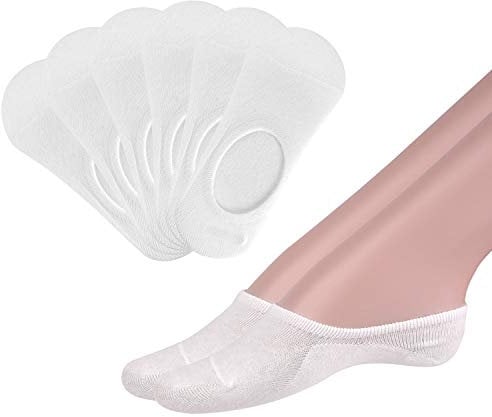 FEPITO 6 Pairs Cotton No Show Socks for Women Non Slip Ultra Low Cut Casual Socks Women's No Show Liner Socks for Sneaker Loafers (White)