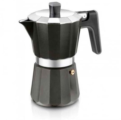 BRA Cafetera Italiana Inducción, Aluminio, Negro, 9 tazas