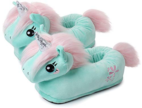 corimori Süße Plüsch Hausschuhe (10+ Designs) Einhorn „Jade“ Slipper Einheitsgr. 34-44 Unisex Pantoffeln Mint Rosa Silber