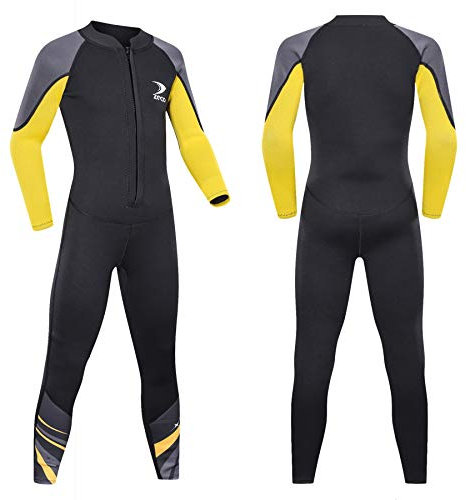 Combinaison pour Enfants ZCCO, Maillot de Bain Thermique en néoprène de 2.5 mm, Maillot de Bain pour Jeunes garçons et Filles Costume Chauffant à Manches Longues(Noir, M)