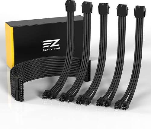 EZDIY-FAB PSU Rallonge de câble gainé Mod personnalisé GPU PC Alimentation en Nylon Souple tressé avec kit de Peigne 24PIN / 3X 8PIN à 6 + 2Pin / 2X 8PIN à 4 + 4PIN-300MM / 11.8in-Noir