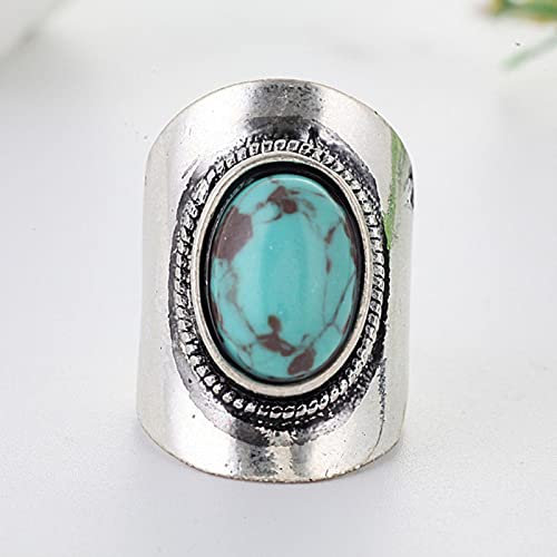 DOOLY Vintage Tibet Boho Silber Farbe Grün Harz Stein Ringe für Frauen Partei Türkis Antike Große ovale Geschnitzte Blumenring