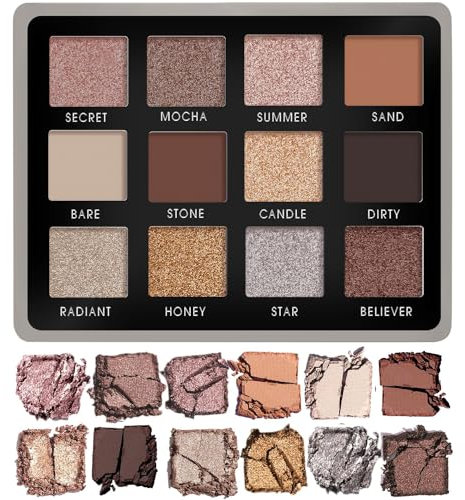 Fard À Paupière Palette Maquillage Yeux - Nude Smokey Eyes 12 Couleurs Shimmer Mat Ultra Pigmenté - Palette D'ombres À Paupières De Voyage Avec Miroir