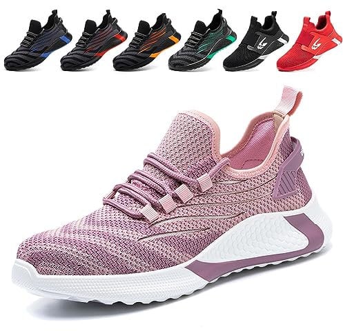 Scarpe Antinfortunistiche Uomo Punta in Acciaio Scarpe da Lavoro Leggero Traspiranti Antiscivolo Scarpe da Cantiere Donna, Rosa, EU 38