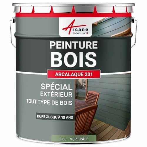 Peinture bois extérieur, peinture portails, bardage, abri et mobilier de jardin... : Arcalaque 201-2.5 L Vert Pâle - RAL 6021 - ARCANE INDUSTRIES