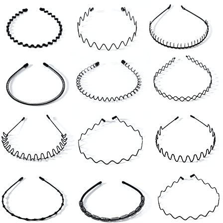 12 Pièces Bandeaux en Métal, Multi-Style Bandeaux Ondulés Élastique, Antidérapant Sport Cheveux Hoop Band, Bandeau Metal Homme, Metal Serre-tête pour Femmes, Unisexe Serre Tete Accessoires